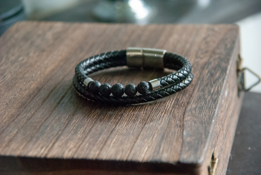 Lava stone and sleek leather bracelet