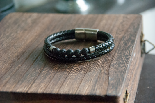Men's Lava Stone & Leather Bracelet | Natural & Raw